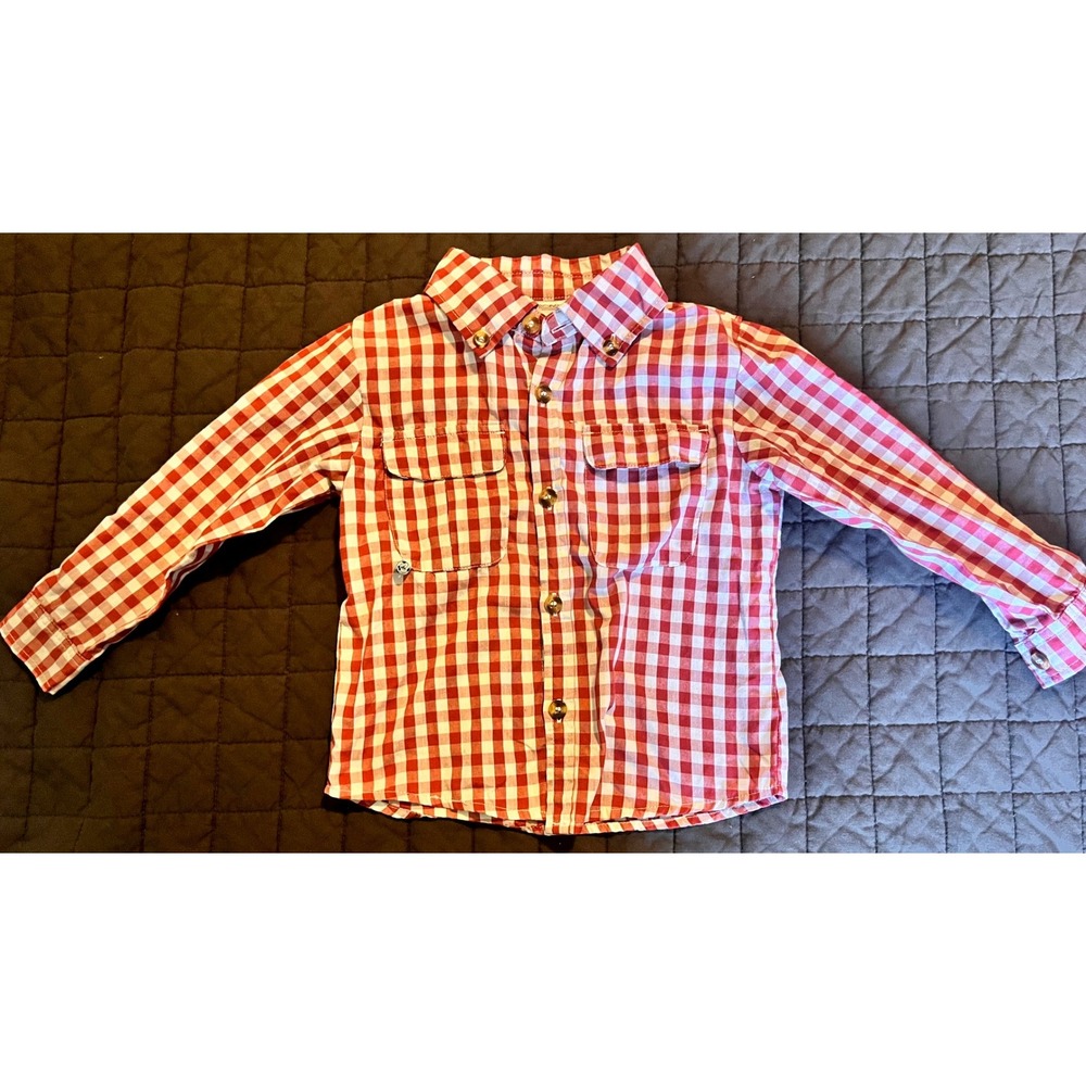 Prodoh Kids 3T Red White Gingham Long Sleeve Button Down Fishing Shirt Mesh Back